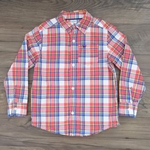 🍀EUC Red Plaid Fox Carter’s Button Down Shirt 5T